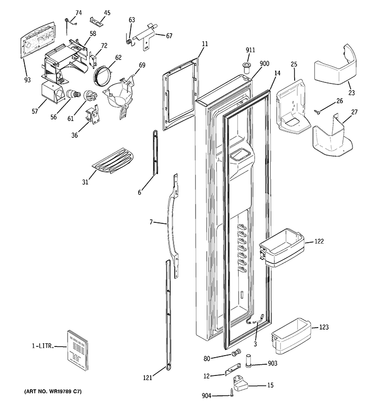 FREEZER DOOR Diagram and Parts List for GSC23LGRDBB  General Electric Refrigerator