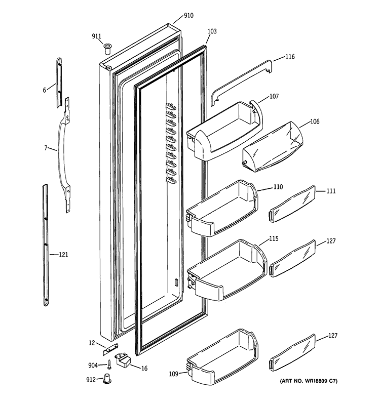 FRESH FOOD DOOR Diagram and Parts List for GSC23LGRDBB  General Electric Refrigerator