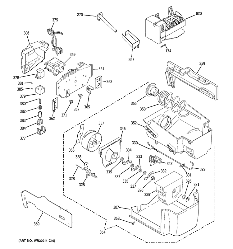 ICE MAKER & DISPENSER Diagram and Parts List for GSC23LGRDBB  General Electric Refrigerator