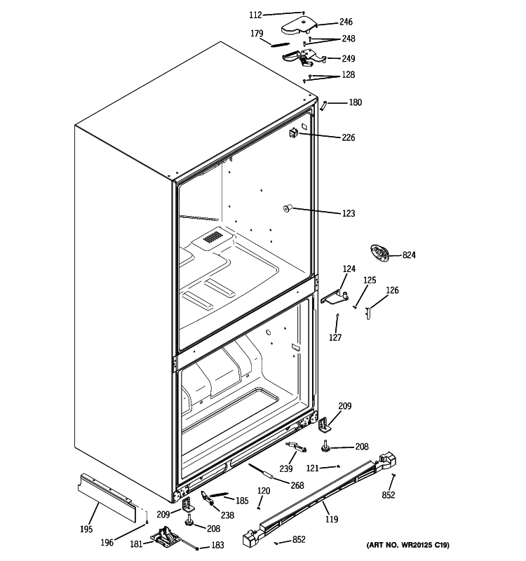 CASE PARTS Diagram and Parts List for PDSE5NBYADSS  General Electric Refrigerator