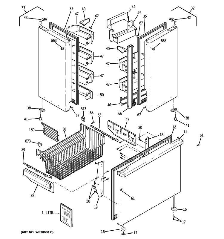 DOORS Diagram and Parts List for PFCE1NFYAANB  General Electric Refrigerator