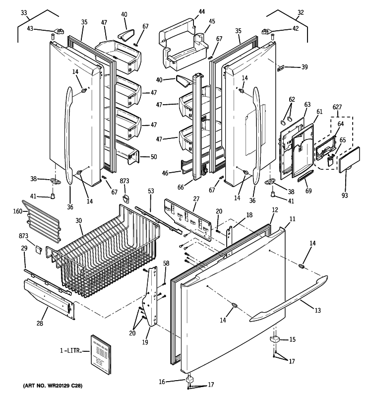 DOORS Diagram and Parts List for PFCE1NJYCDSS  General Electric Refrigerator