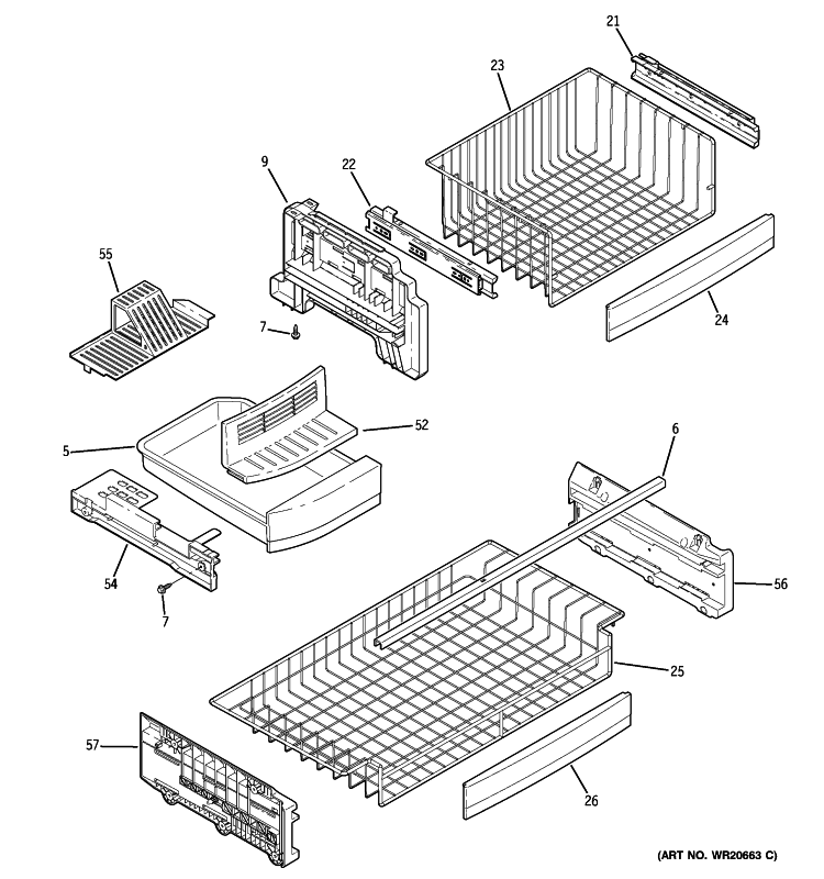 FREEZER SHELVES Diagram and Parts List for PFCE1NJYCDSS  General Electric Refrigerator