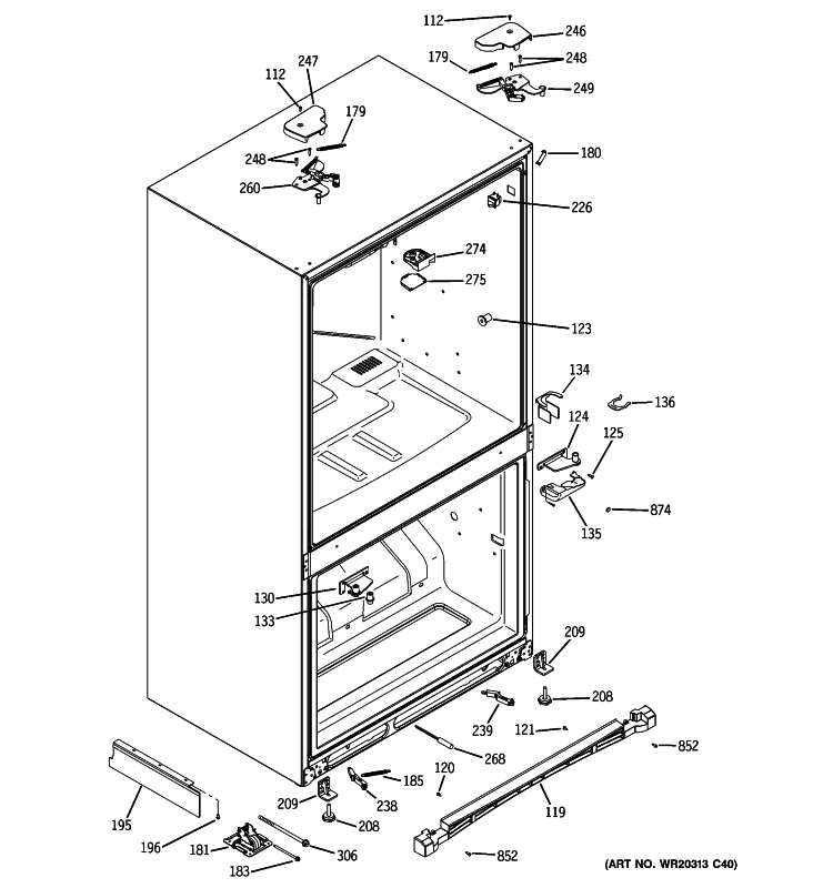CASE PARTS Diagram and Parts List for PFCE1NJYCDSS  General Electric Refrigerator