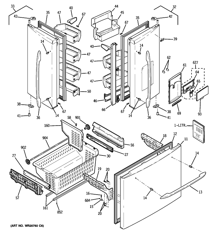 DOORS Diagram and Parts List for PFSA5NJZADSS  General Electric Refrigerator