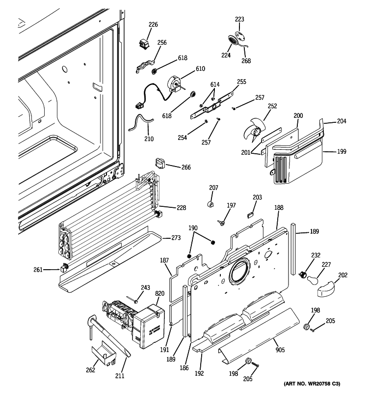 FREEZER SECTION Diagram and Parts List for PFSA5NJZADSS  General Electric Refrigerator