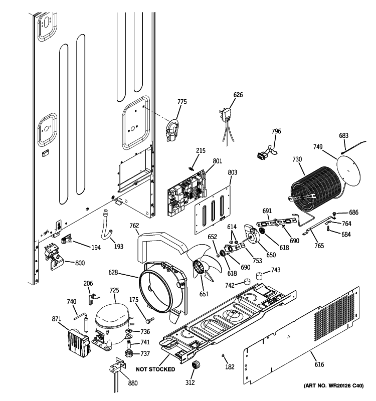 MACHINE COMPARTMENT Diagram and Parts List for PFSA5NJZADSS  General Electric Refrigerator