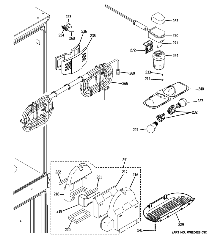 FRESH FOOD SECTION Diagram and Parts List for PFSE5NJYADWW  General Electric Refrigerator