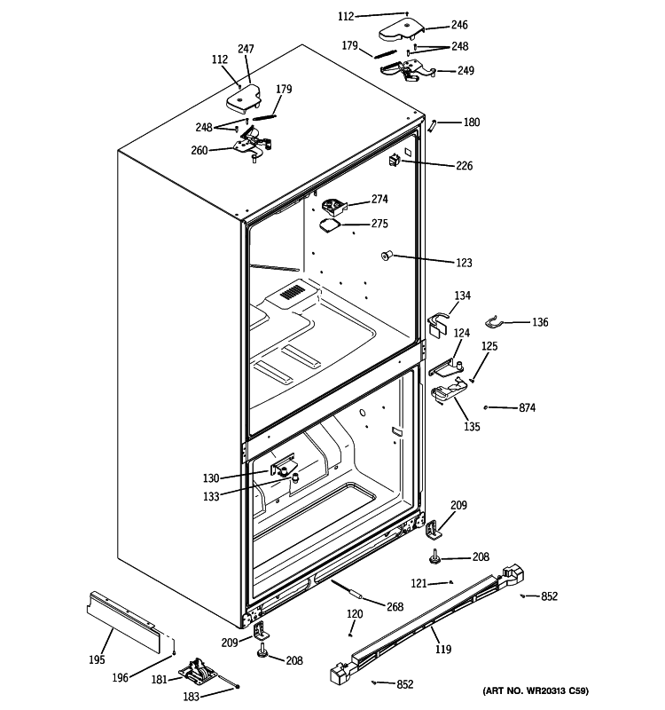 CASE PARTS Diagram and Parts List for PFSE5NJZADSS  General Electric Refrigerator