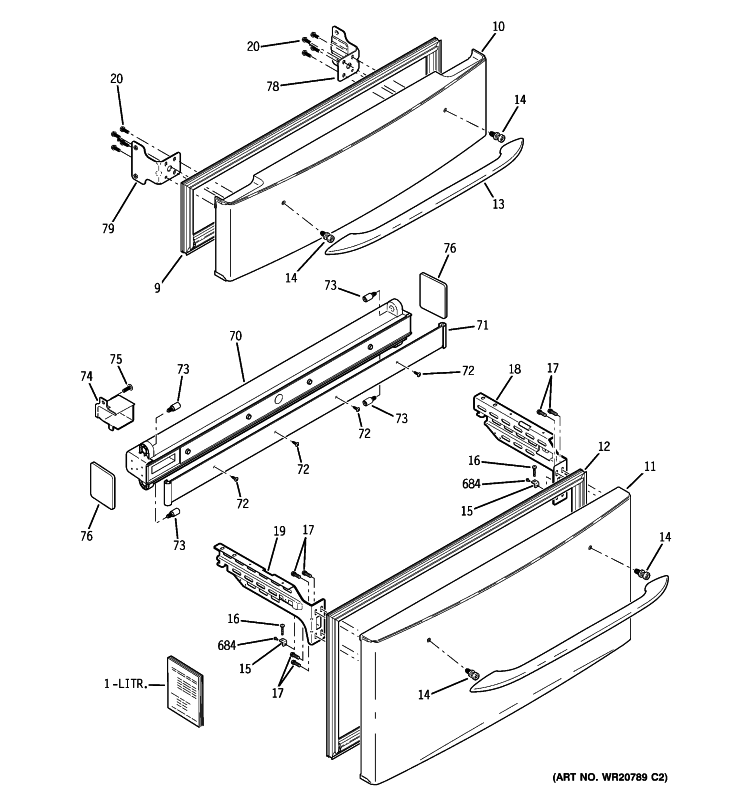 FREEZER DOORS Diagram and Parts List for PGCS1PJZASS  General Electric Refrigerator