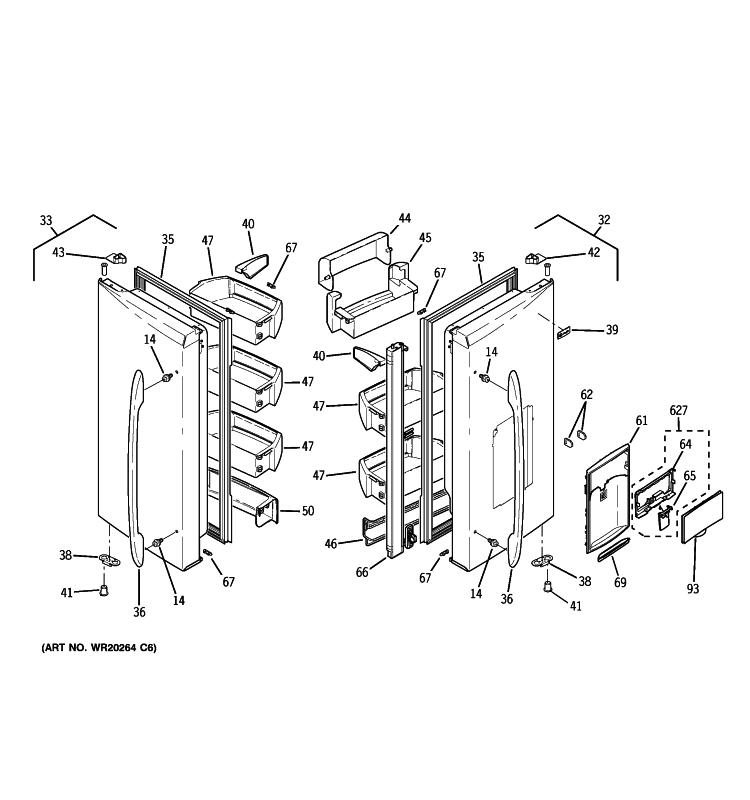 FRESH FOOD DOORS Diagram and Parts List for PGCS1PJZASS  General Electric Refrigerator