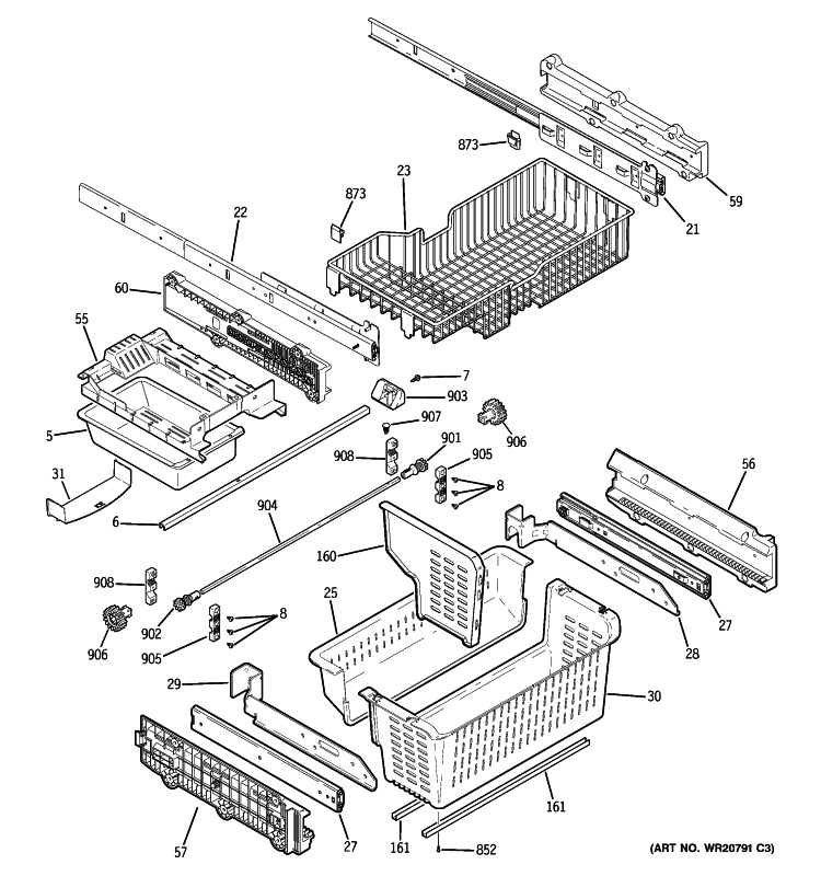 FREEZER SHELVES Diagram and Parts List for PGCS1PJZASS  General Electric Refrigerator
