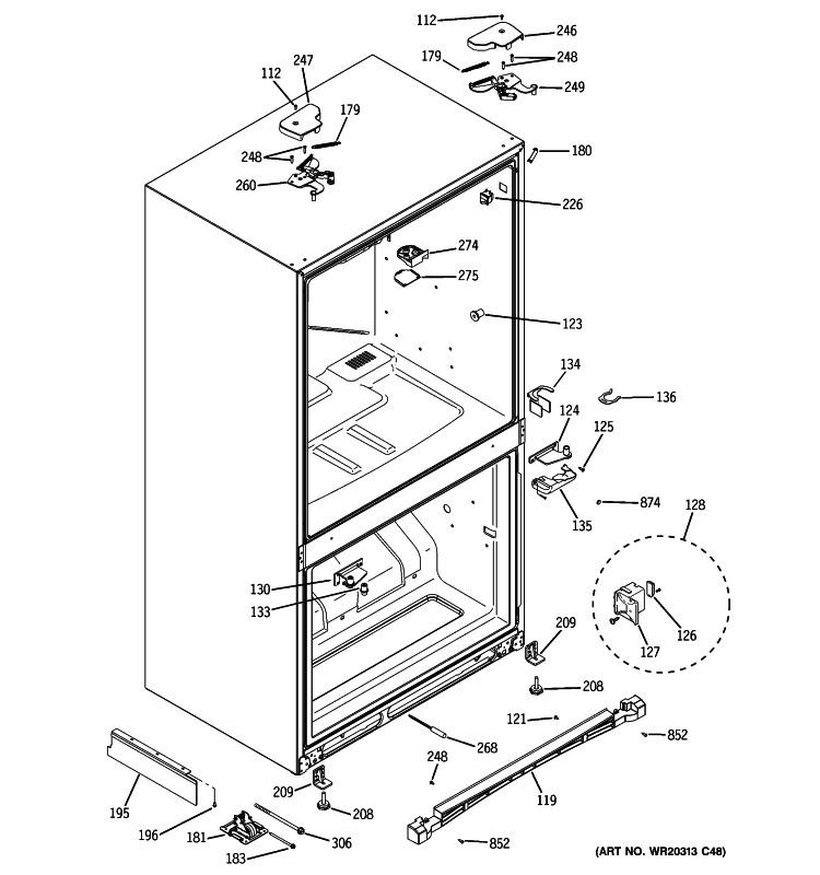 CASE PARTS Diagram and Parts List for PGCS1PJZASS  General Electric Refrigerator