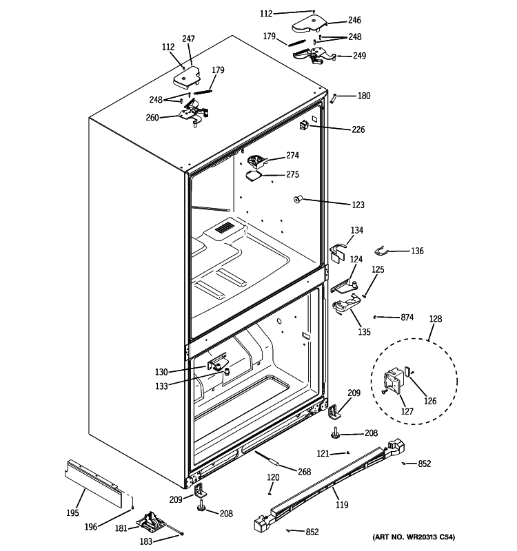 CASE PARTS Diagram and Parts List for PGSS5PJZASS  General Electric Refrigerator