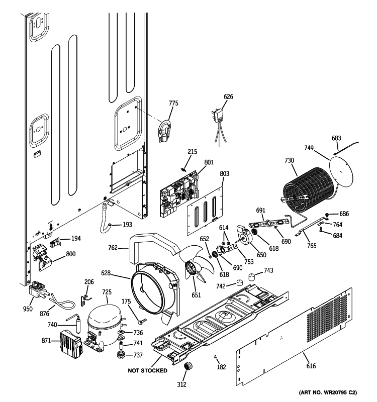 MACHINE COMPARTMENT Diagram and Parts List for PGSS5PJZASS  General Electric Refrigerator