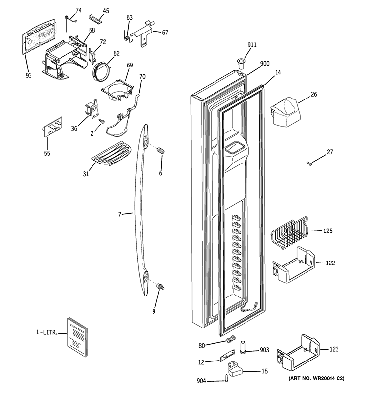 FREEZER DOOR Diagram and Parts List for PSC25NSTASS  General Electric Refrigerator