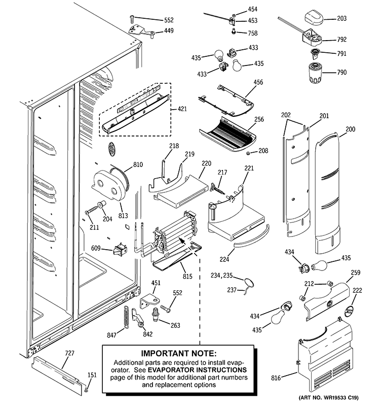 FRESH FOOD SECTION Diagram and Parts List for PSC25NSTASS  General Electric Refrigerator