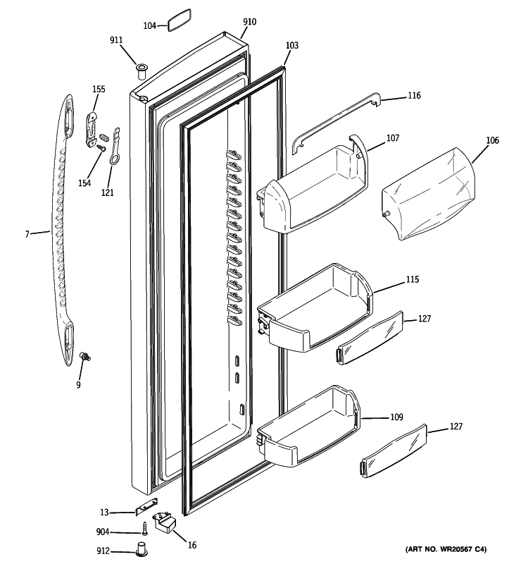 FRESH FOOD DOOR Diagram and Parts List for PSHF6MGZBECC  General Electric Refrigerator