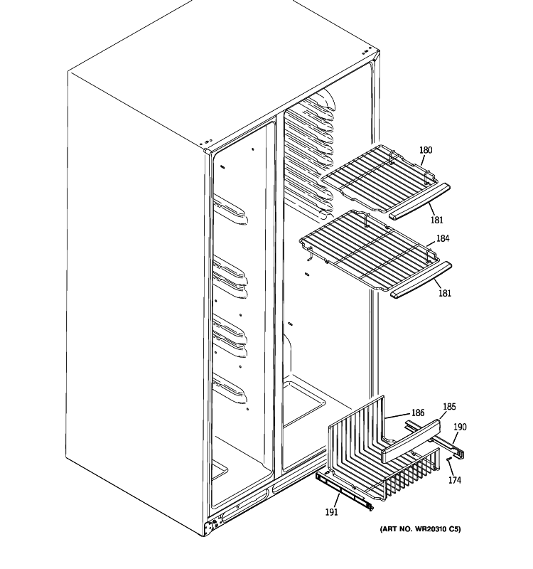 FREEZER SHELVES Diagram and Parts List for PSHF6MGZBECC  General Electric Refrigerator