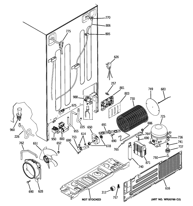SEALED SYSTEM & MOTHER BOARD Diagram and Parts List for PSHW6YGZBESS  General Electric Refrigerator