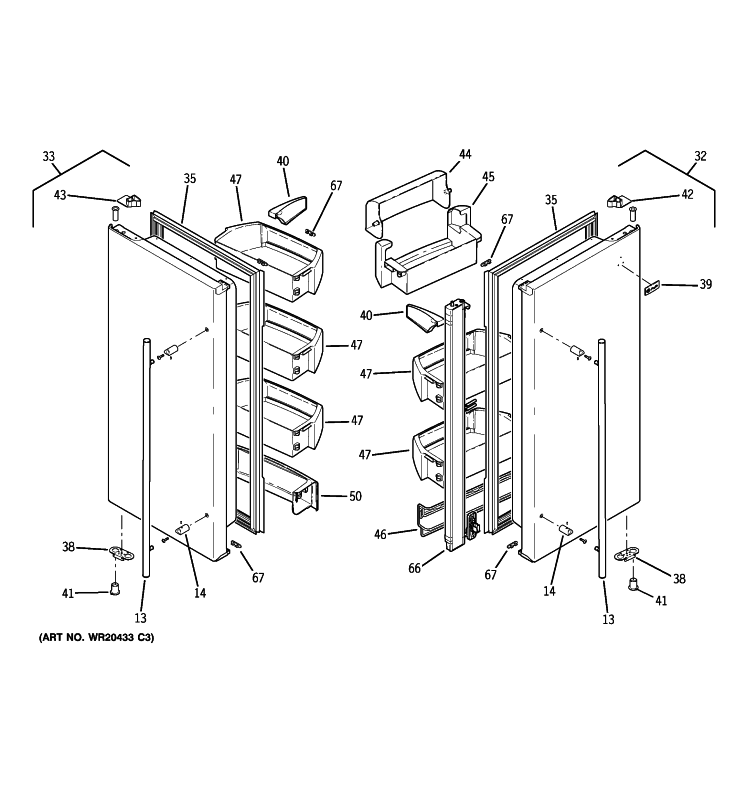 FRESH FOOD DOORS Diagram and Parts List for ZFGB21HZASS  General Electric Refrigerator