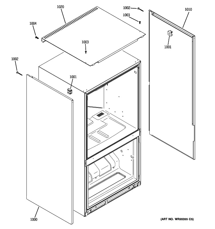 CLAD COMPONENTS Diagram and Parts List for ZFGP21HZASS  General Electric Refrigerator