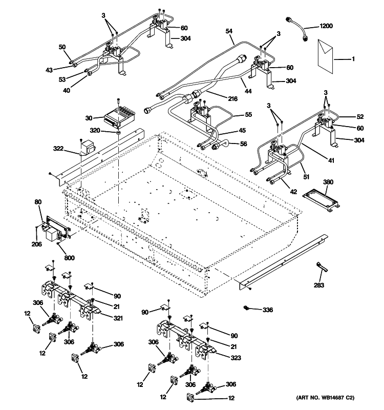 GAS & BURNER PARTS Diagram and Parts List for ZDP366LP3SS  General Electric Range