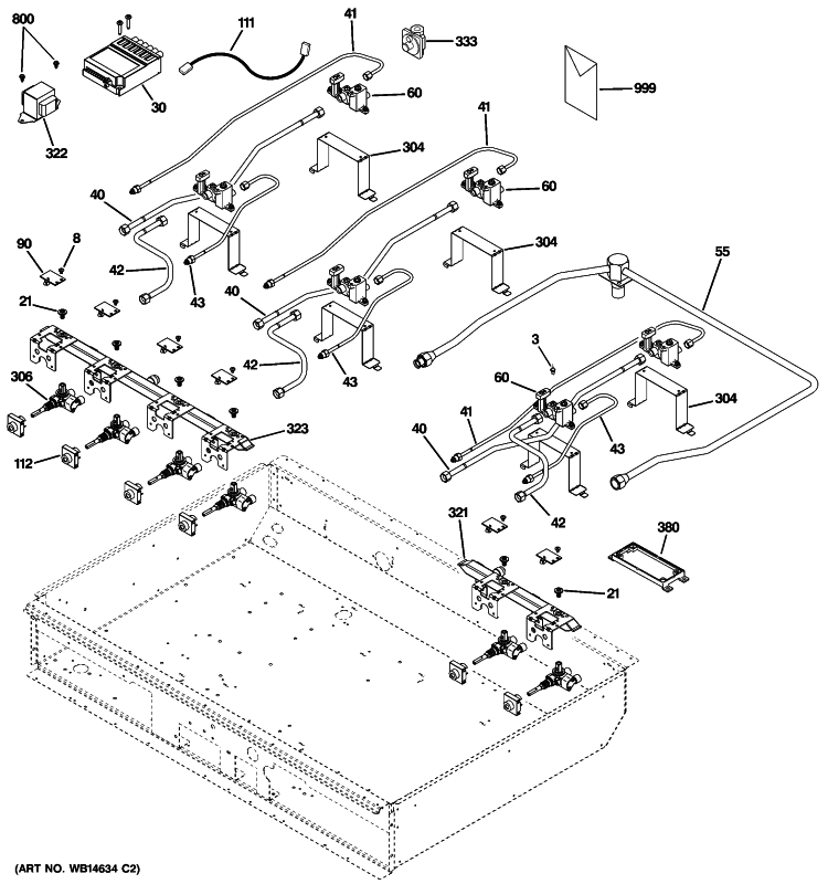 GAS & BURNER PARTS Diagram and Parts List for ZGU366LP3SS  General Electric Cooktop