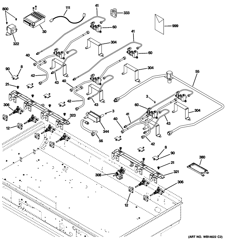 GAS & BURNER PARTS Diagram and Parts List for ZGU486LRP3SS  General Electric Cooktop