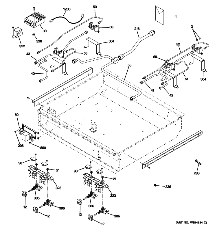 GAS & BURNER PARTS Diagram and Parts List for ZDP304LP2SS  General Electric Range
