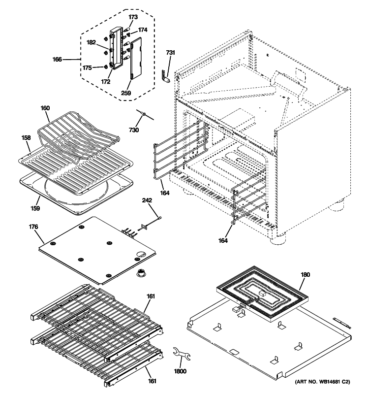 OVEN CAVITY PARTS Diagram and Parts List for ZDP304LP2SS  General Electric Range