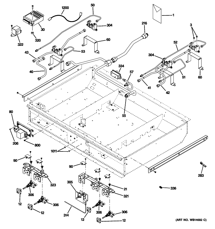 GAS & BURNER PARTS Diagram and Parts List for ZDP364LDP3SS  General Electric Range