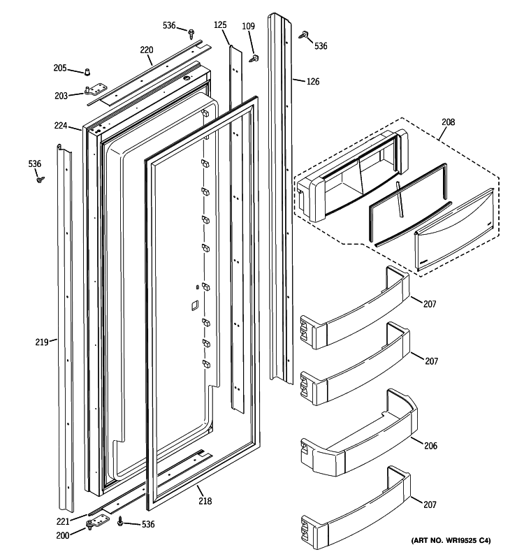 FRESH FOOD DOOR Diagram and Parts List for ZISB420DXA  General Electric Refrigerator