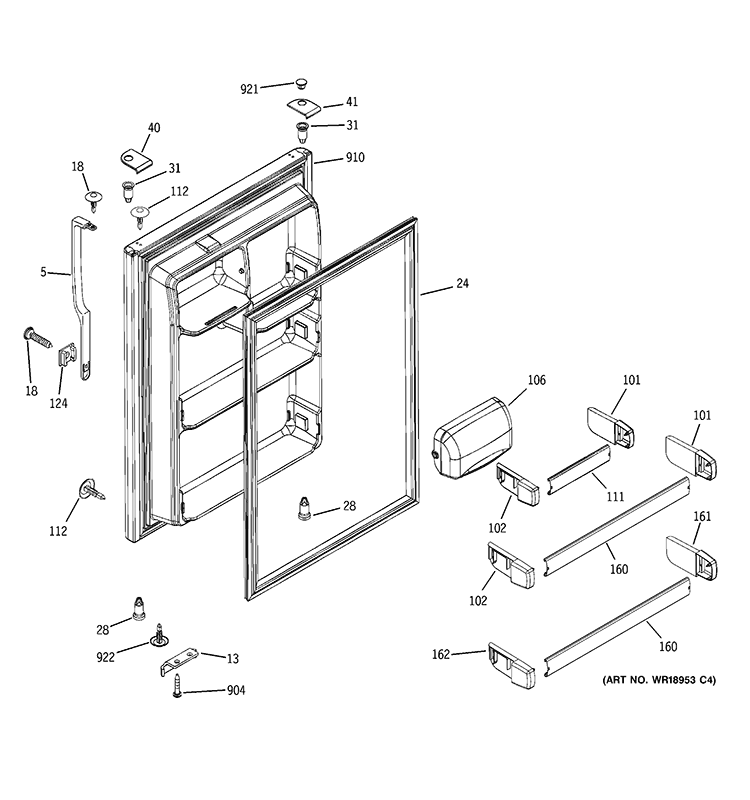 FRESH FOOD DOOR Diagram and Parts List for HTS22GBPBRWW  Hotpoint Refrigerator