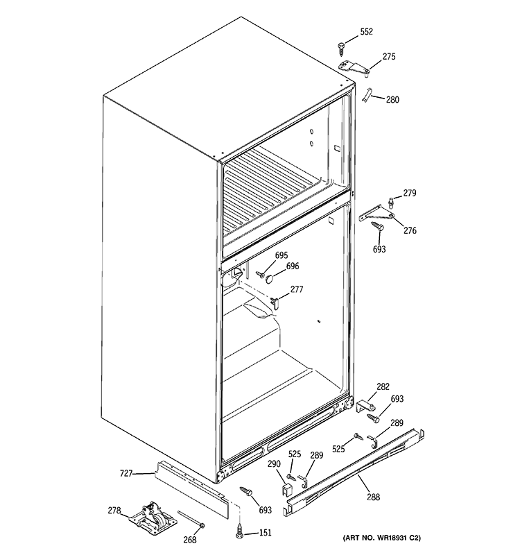 CASE PARTS Diagram and Parts List for HTS22GBPBRWW  Hotpoint Refrigerator