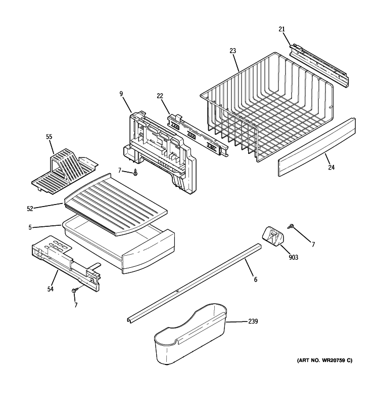 FREEZER SHELVES Diagram and Parts List for PDCS1NCZALSS  General Electric Refrigerator