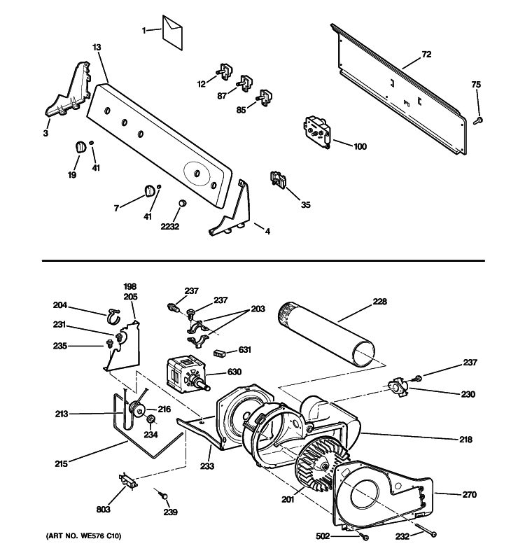 BACKSPLASH, BLOWER & MOTOR ASSEMBLY Diagram and Parts List for GTDP350GM0WS  General Electric Dryer