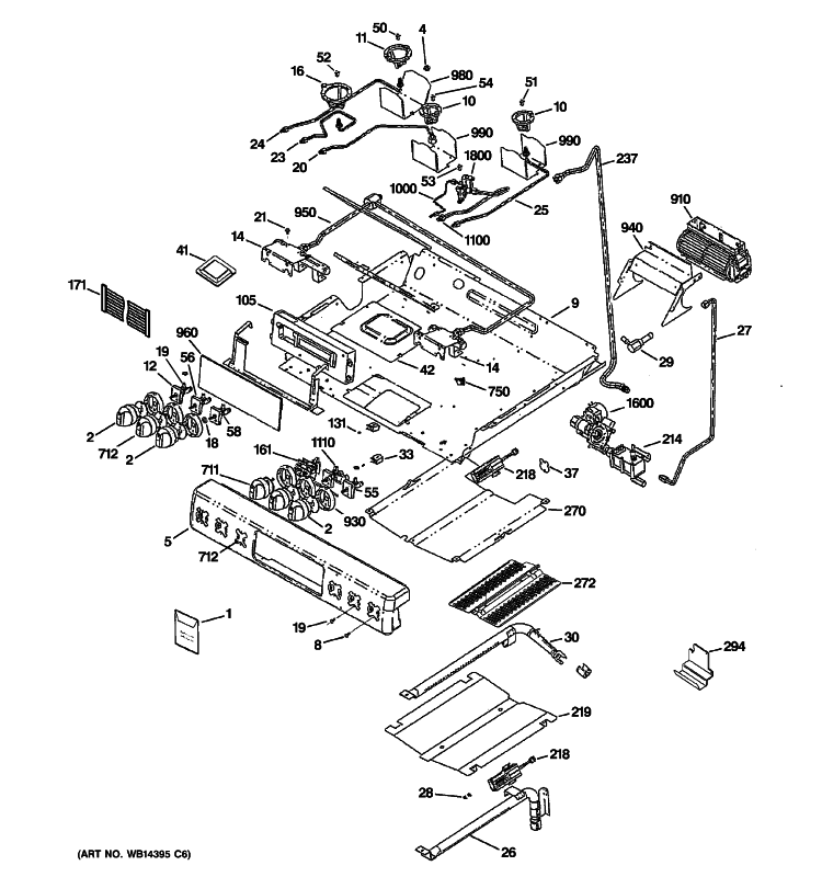 GAS & BURNER PARTS Diagram and Parts List for CGS980SEM6SS  General Electric Range