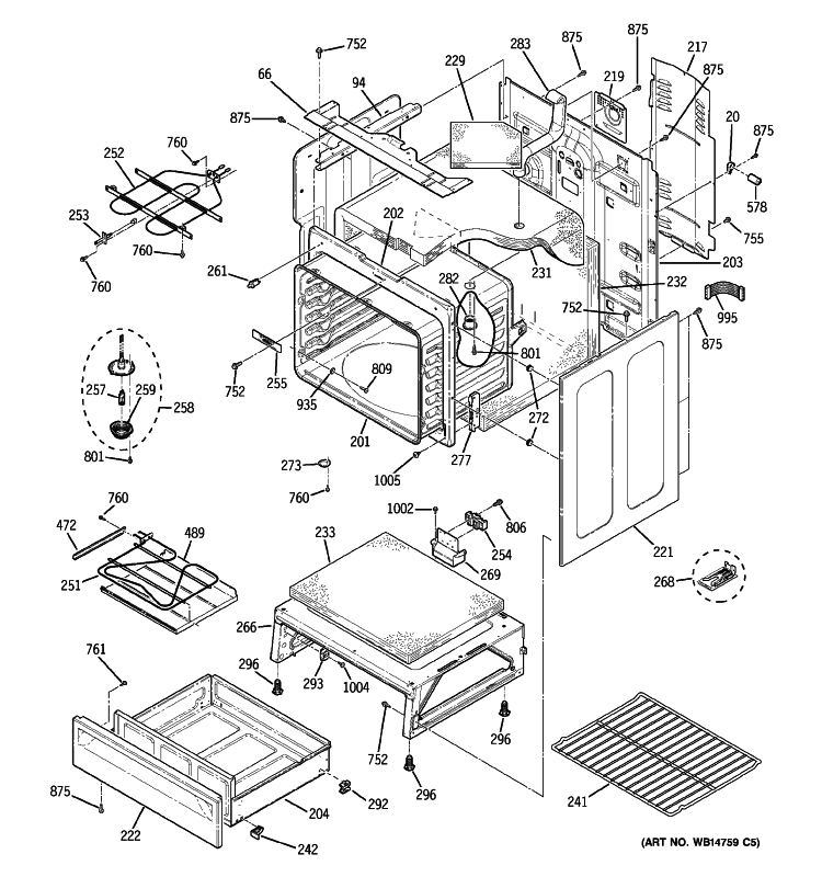 BODY PARTS Diagram and Parts List for JB740DP3BB  General Electric Range