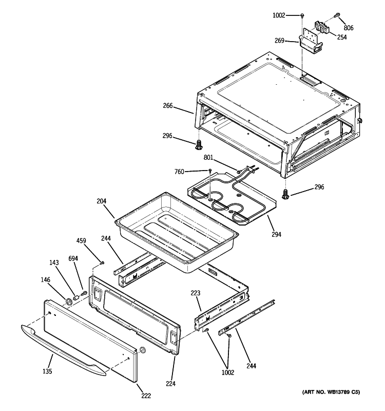 WARMING DRAWER Diagram and Parts List for PCB900DP2BB  General Electric Range