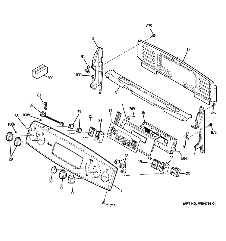 CONTROL PANEL Diagram and Parts List for PCB909DP3BB  General Electric Range