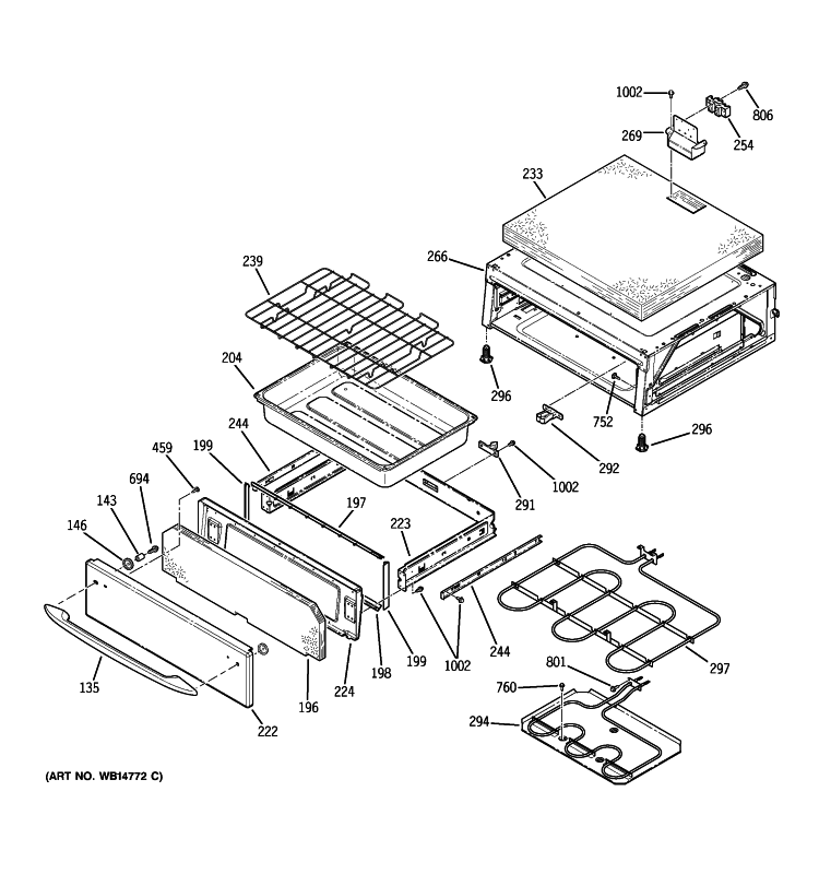 WARMING DRAWER Diagram and Parts List for PCB969DP3WW  General Electric Range