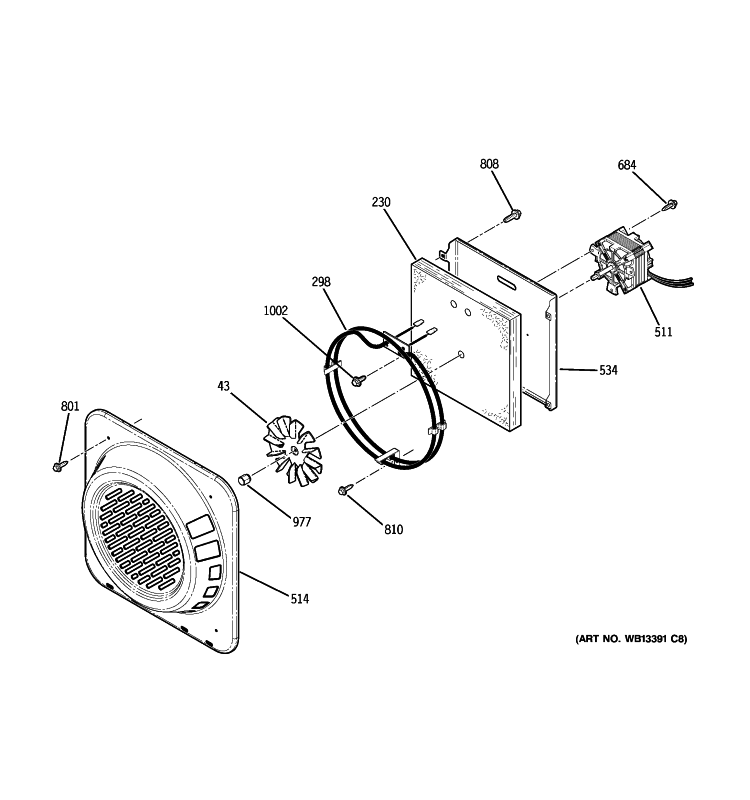 CONVECTION FAN Diagram and Parts List for PCB969DP3WW  General Electric Range