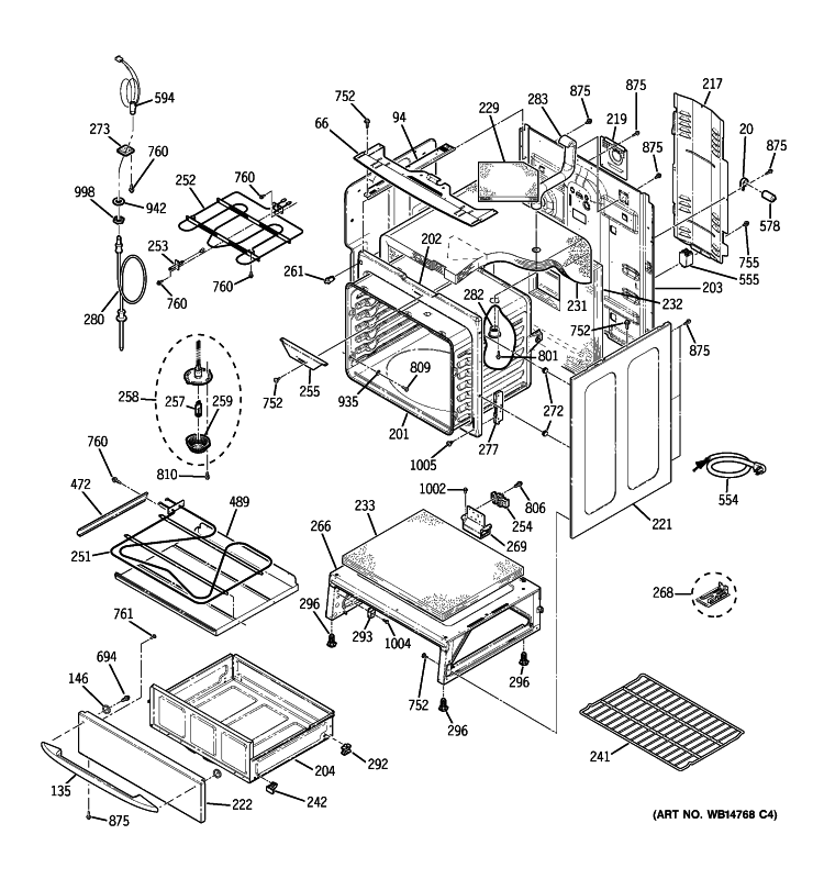 BODY PARTS Diagram and Parts List for PCB909SP2SS  General Electric Range