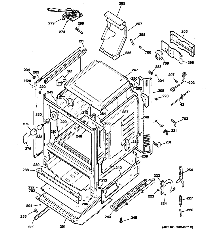 BODY PARTS Diagram and Parts List for JGB281DER2BB  General Electric Range