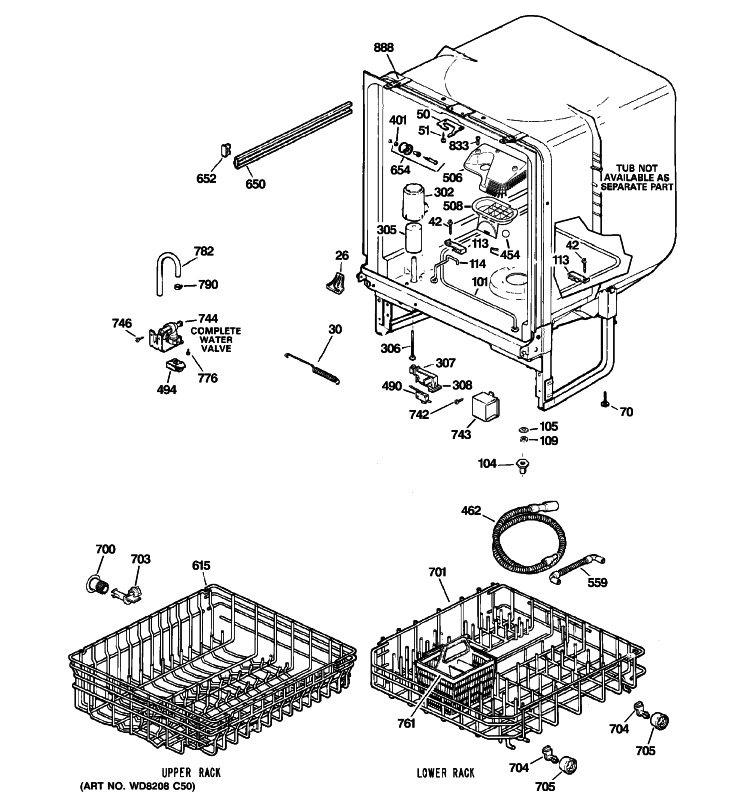 BODY PARTS Diagram and Parts List for GSD2100R00BB  General Electric Dishwasher