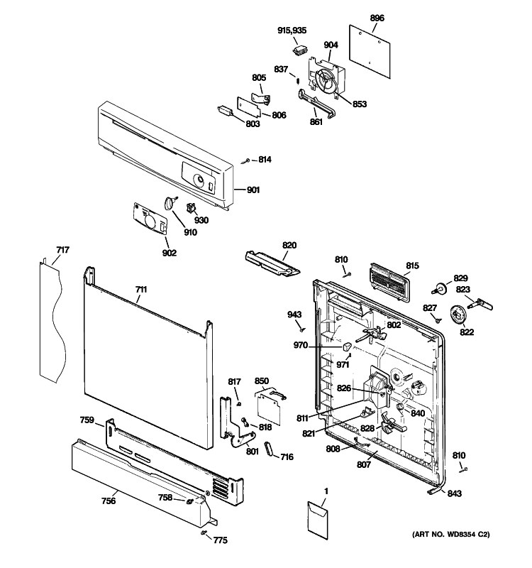 ESCUTHEON & DOOR ASSEMBLY Diagram and Parts List for GSD2100R15BB  General Electric Dishwasher