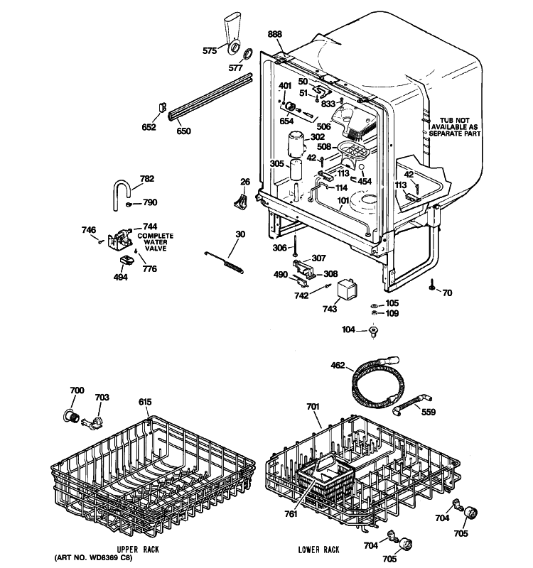 BODY PARTS Diagram and Parts List for GSD2100R15BB  General Electric Dishwasher
