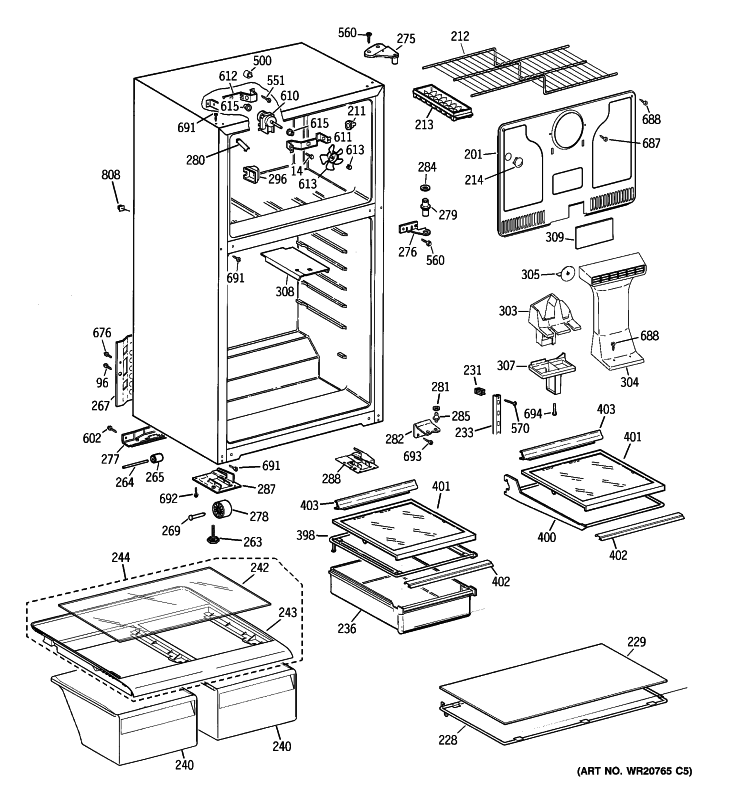 CABINET Diagram and Parts List for GTH18EBB3RBB  General Electric Refrigerator