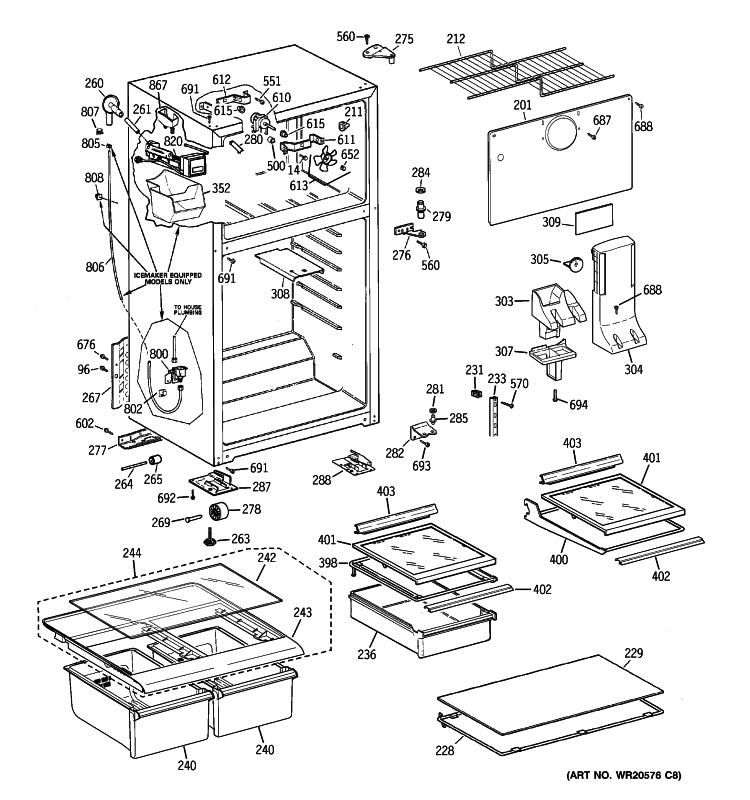 CABINET Diagram and Parts List for GTH18ECB3RBB  General Electric Refrigerator
